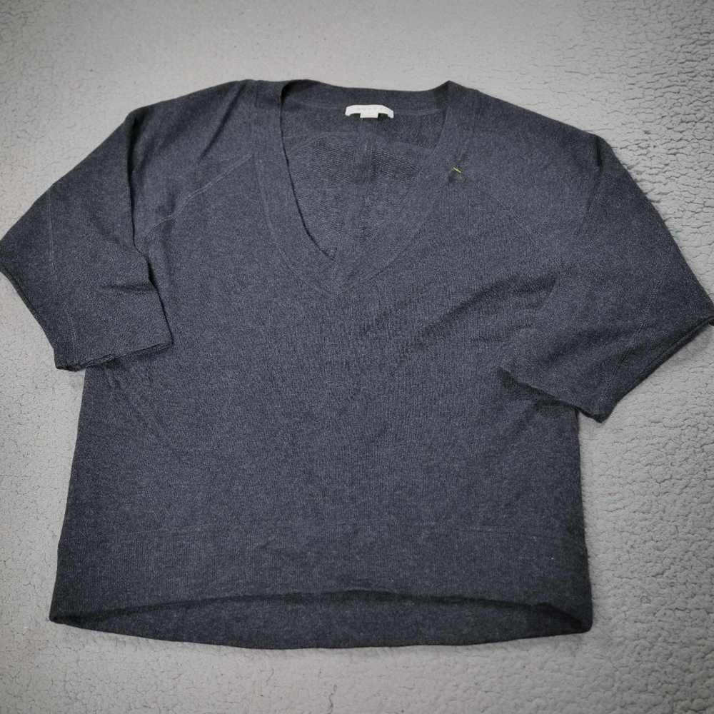 DUFFY Cashmere Wool Blend Sweater Womens Size Medium Jumper Gray V Neck